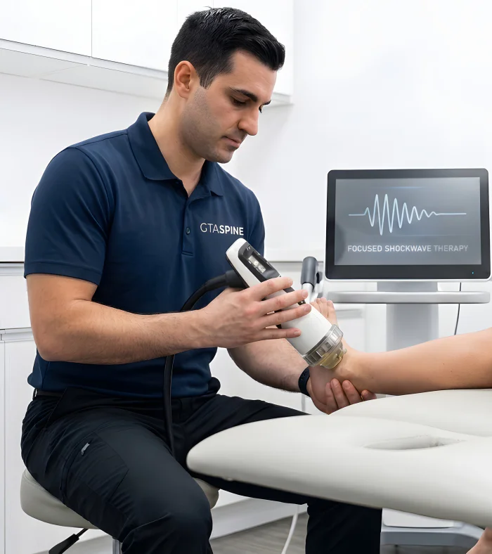 High quality professional medical photography of a focused shockwave therapy 4x